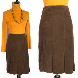 VS2 By VAKKO Brown Genuine Goat Suede Bottom Pleats Skirt Sz 8